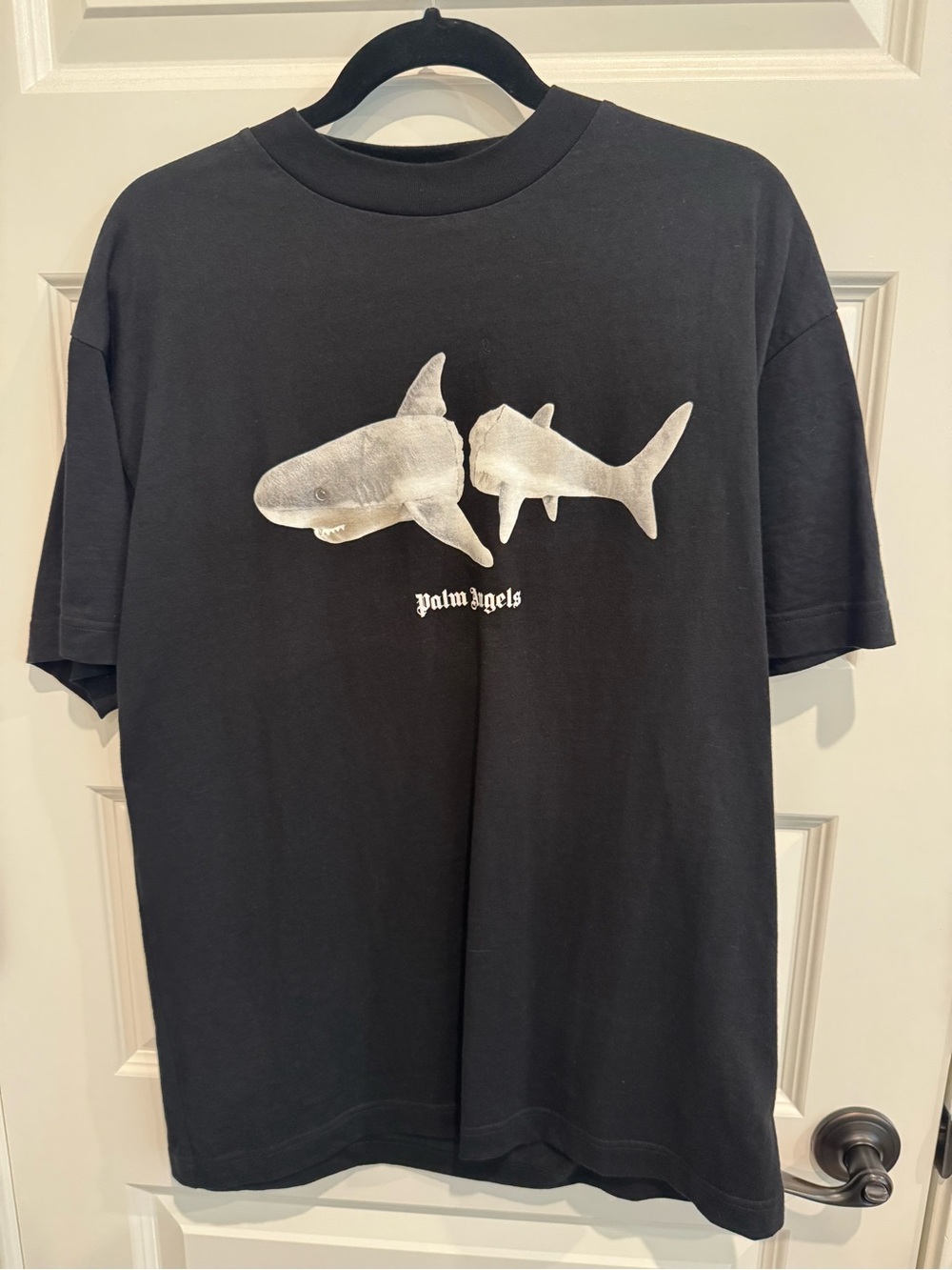 Palm Angels Black Tee with White Shark Motif